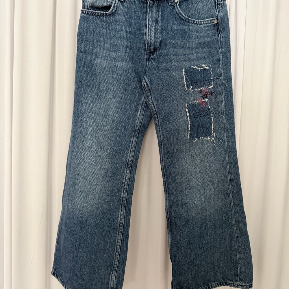 Zara Distressed Blue Flare Jeans